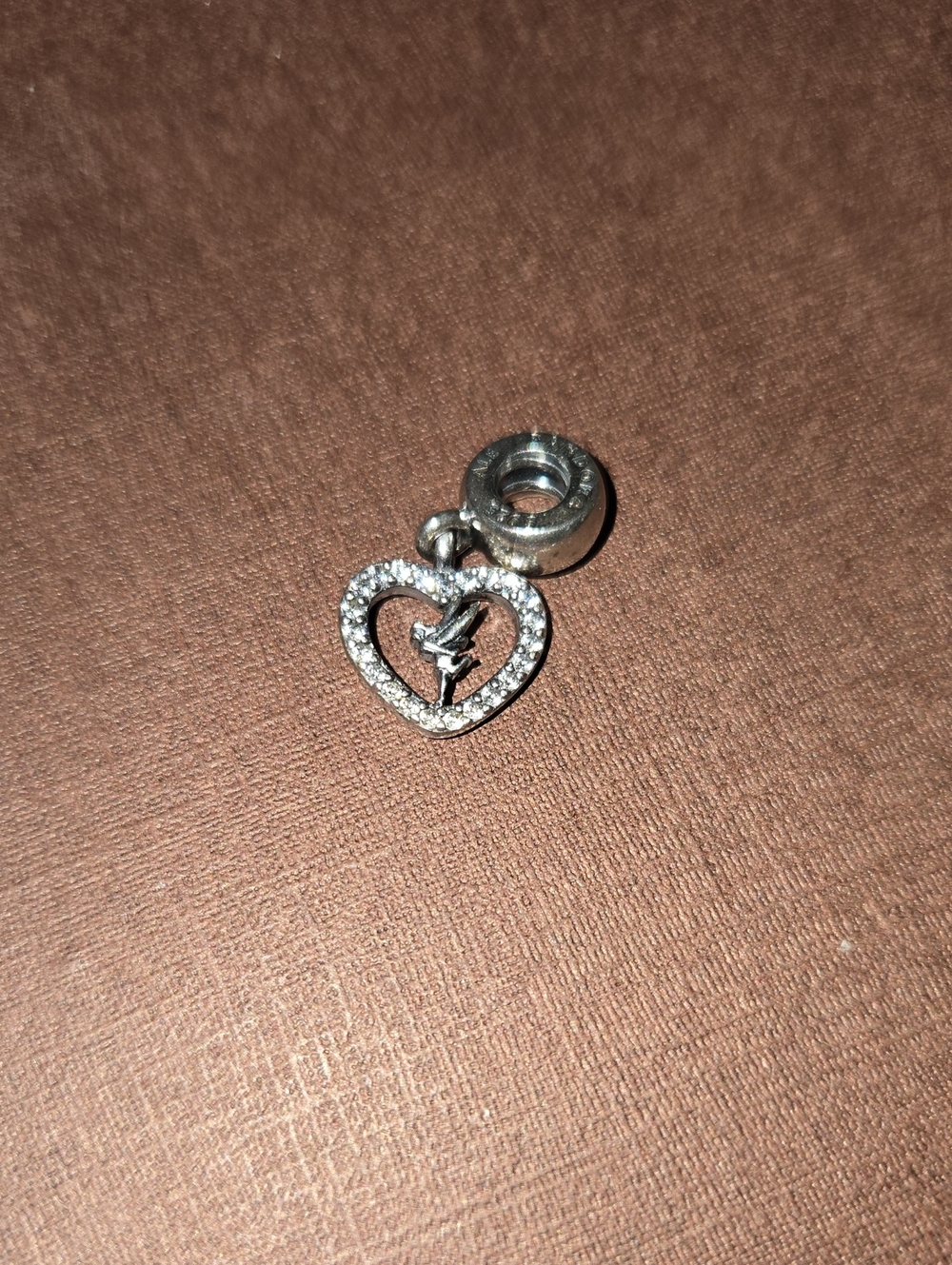 Pandora Moments Sterling Silver Tinker Bell Dangle Charm Bead Pave Heart Disney